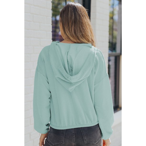 ABPHQTO Sudadera con capucha de mujer verde holgada con cuello de pico acanalado