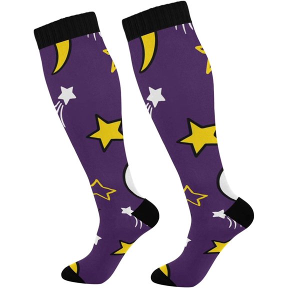 GZHJMY Star Compression Socks, Women Men Long Stocking (20-30mmHg), Travel Knee High Stockings for Athletic Sports,Running,Cycling,Nursing