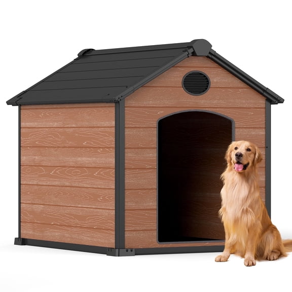 ZYJOYY 57" Extra Large Outdoor Dog House, Winter-Proof Insulated Dog House for 2 Large Dogs, All-Weather Resin Pet Shelter with Raised Floor, Brown