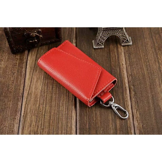 Leather Key Case Wallets Unisex Keychain Key Holder Ring with 6 Hooks Snap  Closure