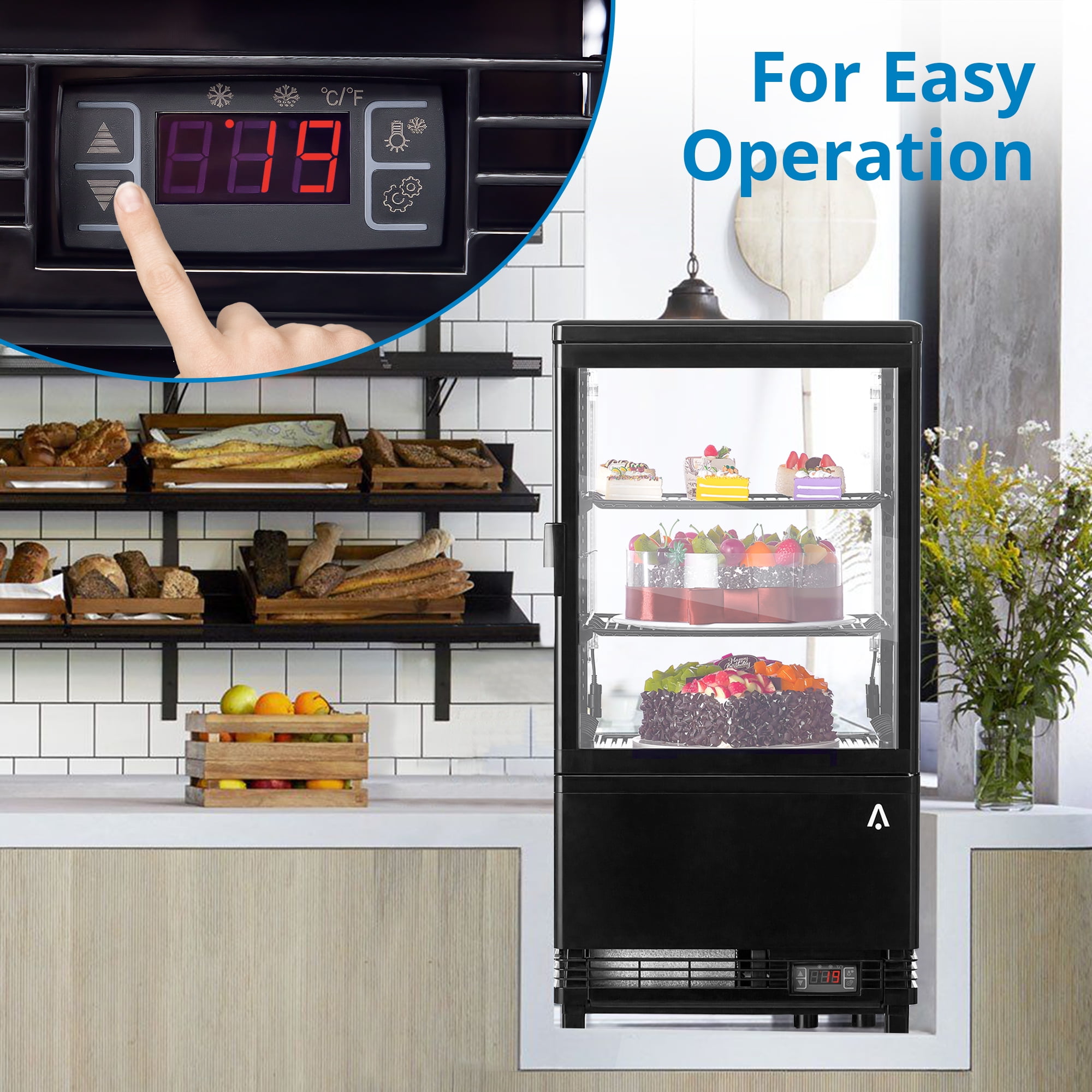Commercial Refrigerator Display Case, 2.1 Cu.FT Display Fridge Single-Door Pastry Display Case with Interior LED Lighting, Double-Layered Glass Commercial Countertop Bakery Display Refrigerator