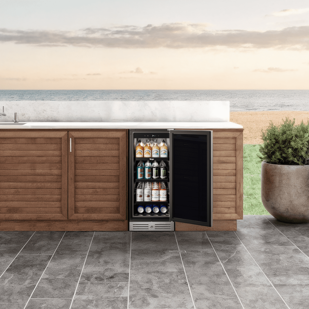 Yeego 15" Built-in Beverage Refrigerator, ±1°F Accuracy, 80 Cans, Stainless Steel Door, Indoor/Outdoor Refrigerator Wine Cooler