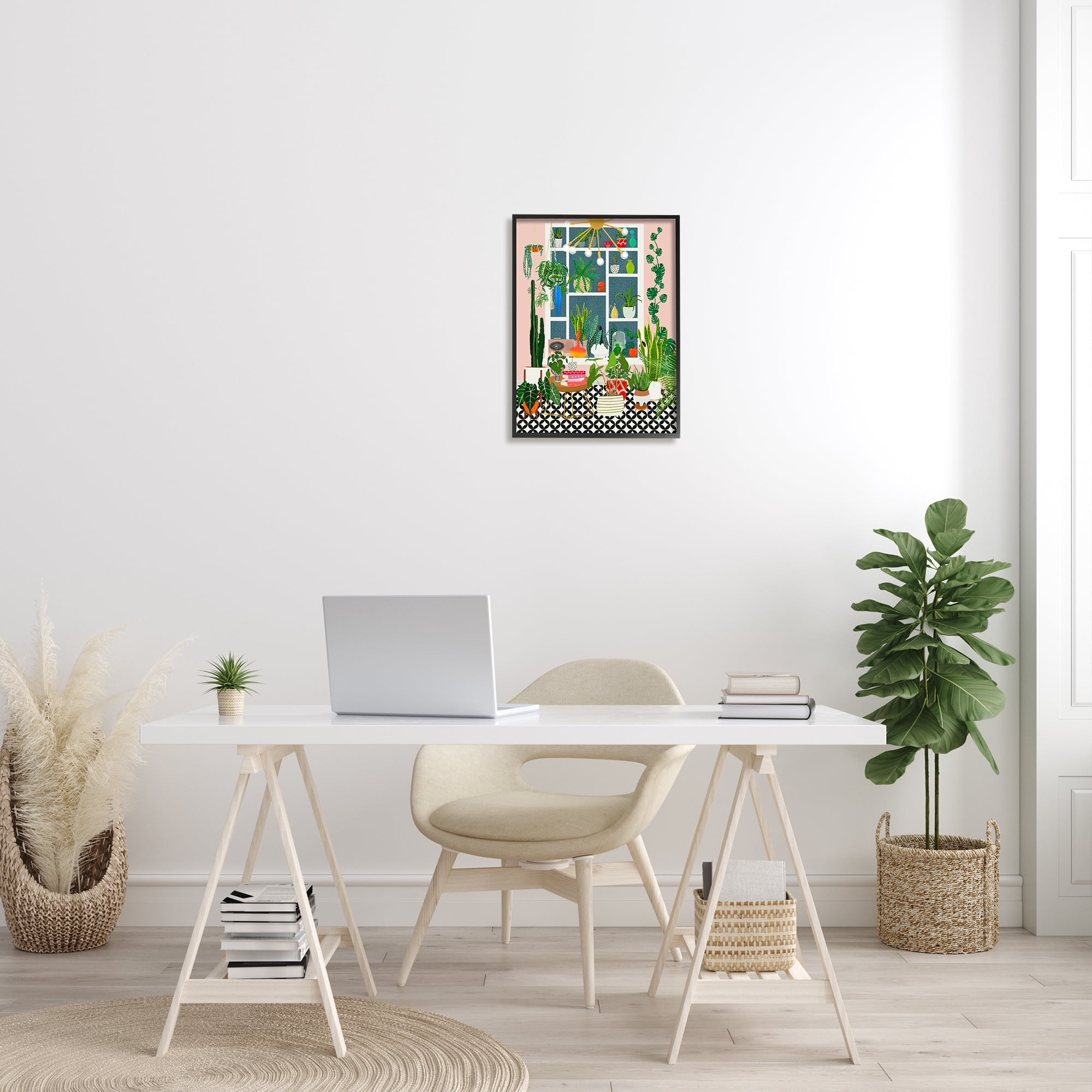Stupell Industries Modern Chic Home Interior Plant Lover Sanctuary Botanical & Floral Painting Black Framed Art Print Wall Art, 16 x 20