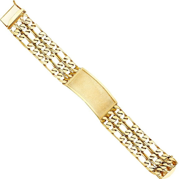 14K 3L Figaro Link ID Bracelet - 9"