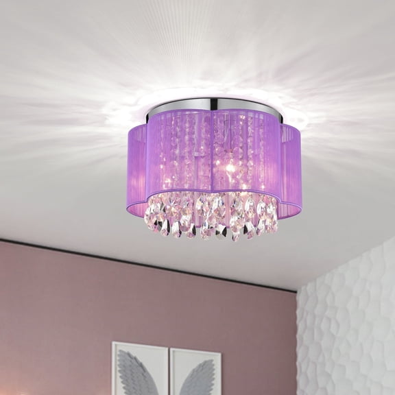 Sunnyin Crystal Chandelier 3-Light Purple Flush Mount for Bedroom