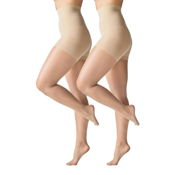 Silk Impressions 30 Denier Sheer Support Pantyhose for Women, Sizes S-3XL, 2-Pack