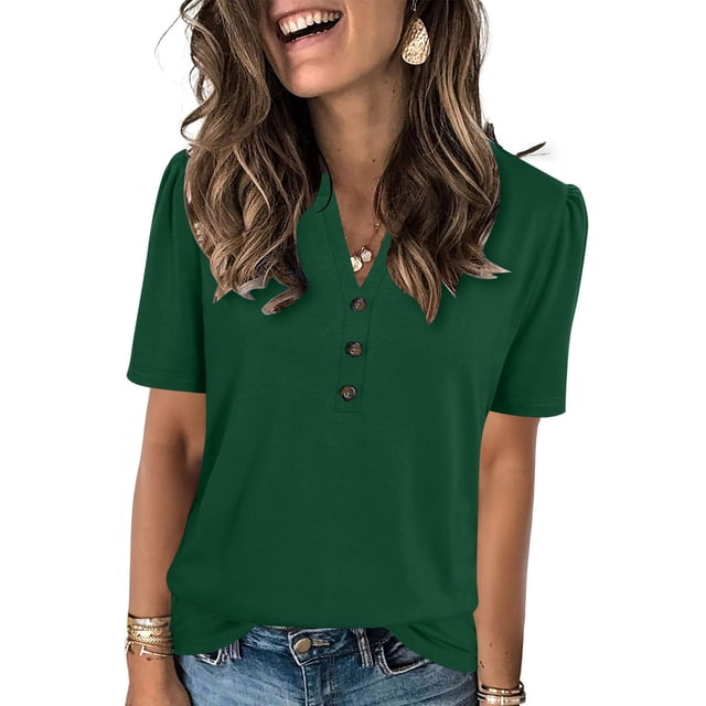 Mrzvby Hauts d'Été pour Femmes 2025 Vacances T-shirt à Manches Courtes Uni Col Rond