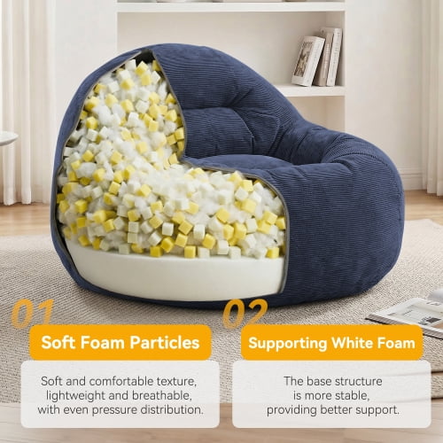 Bean Bag Chair with Memory Foam – Fluffy Cozy Lazy Chair for Dorm, Apartment & Living Room, Dark Blue