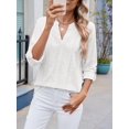 thumbnail image 4 of Womens V Neck Casual Hollow Out Eyelet Embroidered Blouses Shirts Beach Cover Up Tops Dressy White XL, 4 of 8