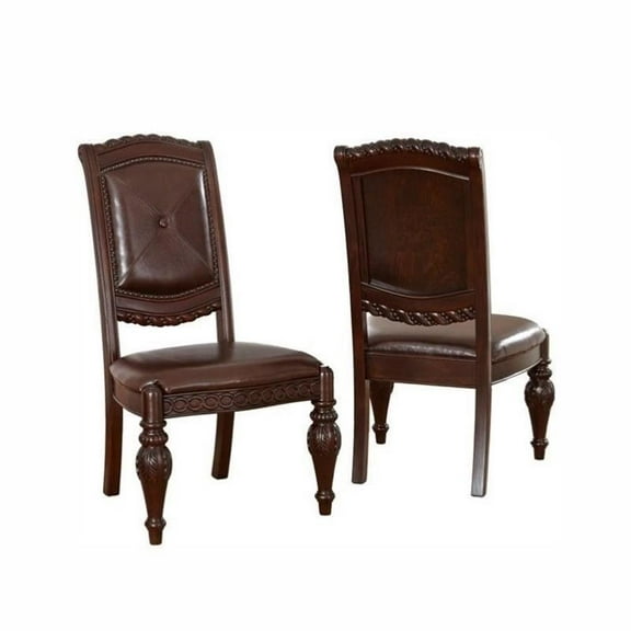 Bowery Hill Leather Dining Chair in Cherry (Set of 2)