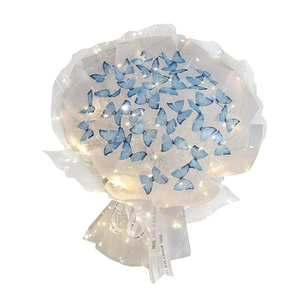 Ramo de Mariposas, Paquete de Material DIY, Accesorios para Fotos, Adorno, Conjunto de Fabricación de Flores, Material para Hacer Flores para Aniversa azul 33 mariposa