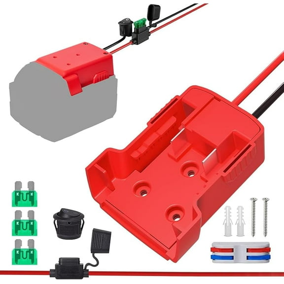 for Power Wheel Adapter Compatible with Milwaukee 18V Battery, Converter Kit with Fuse Holder, Switch, Terminal, 12AWG Wire for DIY RC Car Toys (1 Pack)
