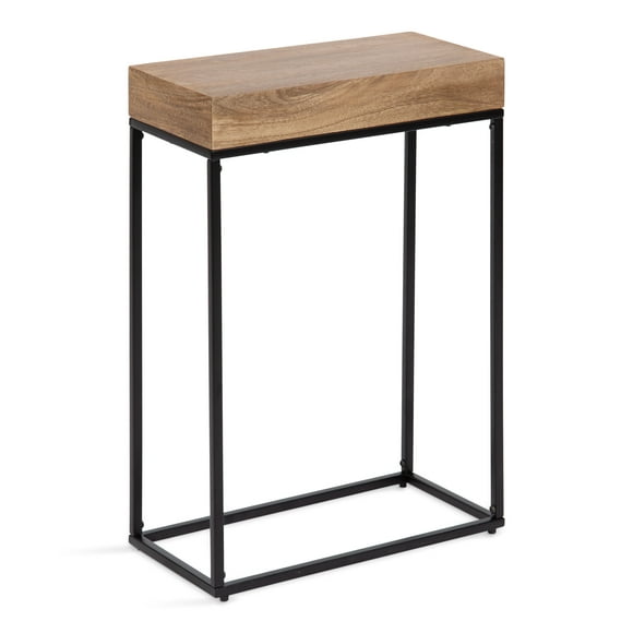 Kate and Laurel Table d'Appoint Étroite en Bois et Métal Karlsen, 16 x 24 x 8, Brun Naturel et Noir, Table de Chevet Mince Transitionnelle Moderne avec Design en Matériaux Mixtes