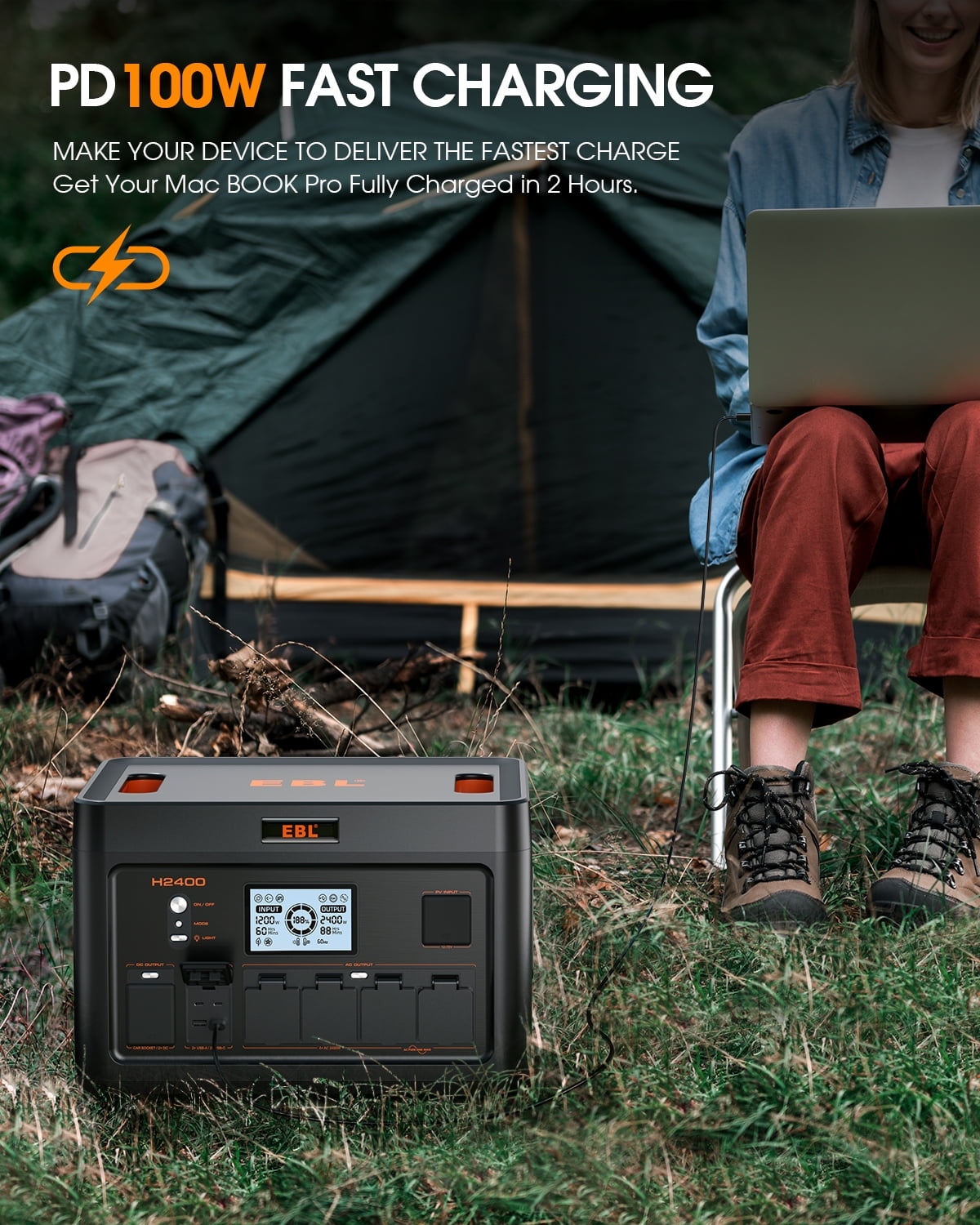 EBL 2400W Portable Power Station, 1843.2Wh Solar Generator LiFePO4 Batteries (4800W Surge) AC Output for Outdoor Camping RV Home Emergency