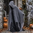 thumbnail image 6 of Halloween Hooded Witch Cloak Costume, Adult Gothic Grim Reaper Sorcerer Robe, Haunted House Creepy Tattered Mesh Cape for Cosplay Masquerade Party Outfit, One Size, 6 of 8