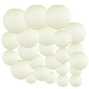 Ivory Decorative Round Chinese Paper Lanterns, Assorted Sizes, 24ct