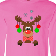 thumbnail image 4 of Inktastic Cute Christmas Reindeer with Red Nose, Ornaments and Bow Tie Long Sleeve T-Shirt, 4 of 5