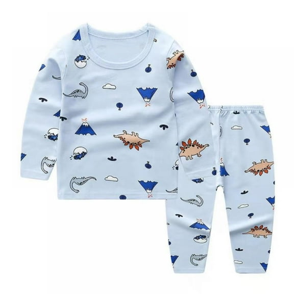Uccdo Baby Boys Girls Two-Piece Pajamas Set Shoulder Button Long Sleeve Printed Tee Top Sleep Pant, Toddler Kids Loungewear Sleepwear 0-6T