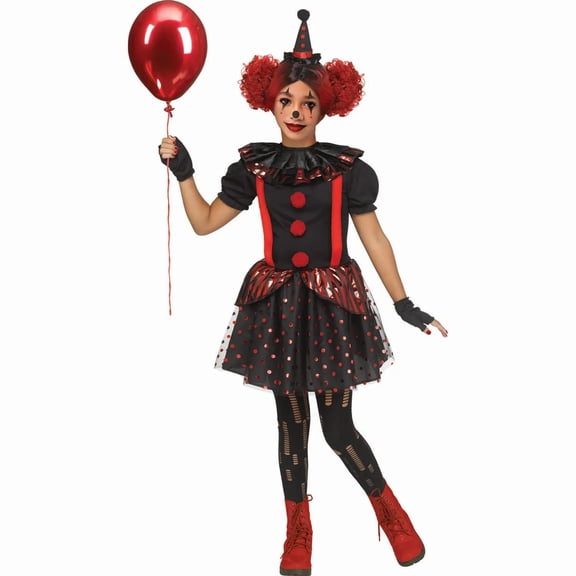 Fun World Girls' Black & Red Chrome Clown Costume - Size 7-8 - Red