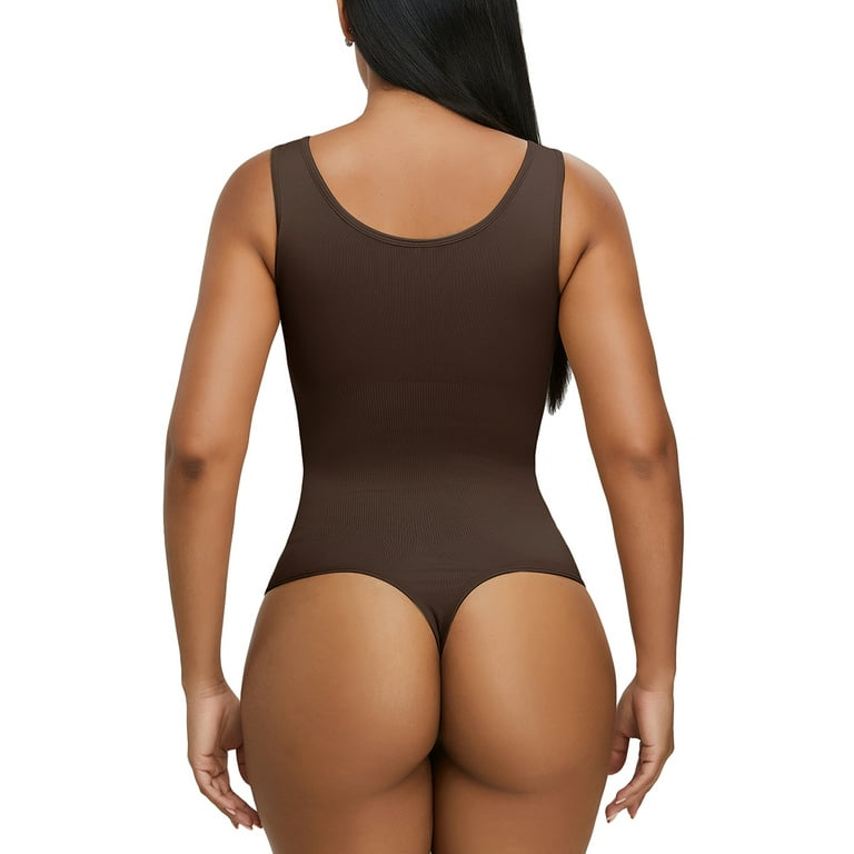 Bodysuit Shapewear for Women Tummy Control Thong Body Shaper Seamless  Sleeveless Waist Trainer Bodysuit Tops (Color : Apricot, Size : Medium)