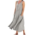 thumbnail image 3 of Summer Plus Size Dresses for Womens 2025 Fashion Casual Solid Color Sleeveless Round Neck Pocket Dress Skirt, 3 of 7
