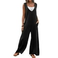 thumbnail image 1 of Qmyliery Women Jumpsuit, Elegant Sleeveless Patchwork Loose Long Wide Leg Pants with Pockets,S/M/L/XL/XXL, 1 of 9