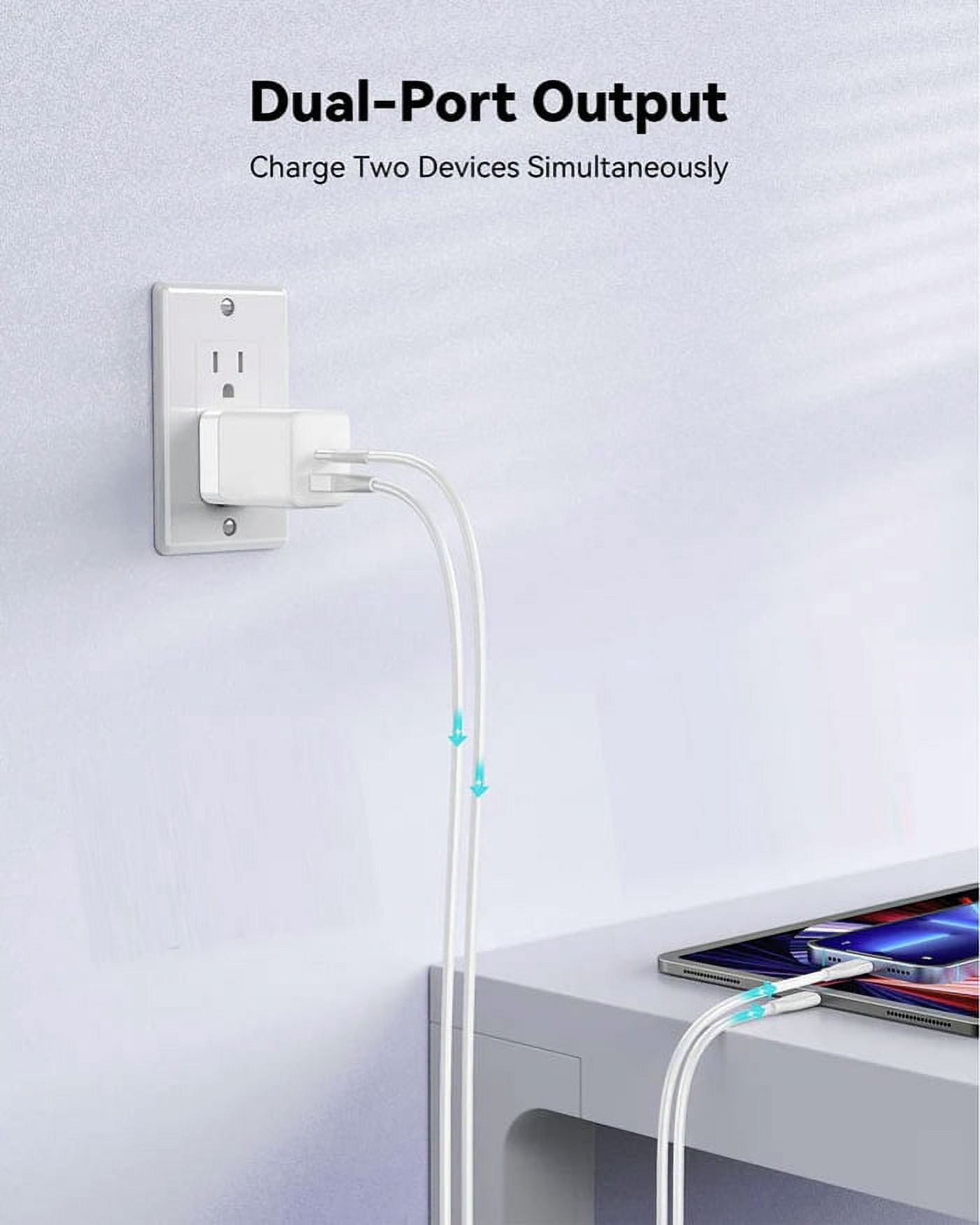 38W PD Home Charger for Nokia G50/G10/G20 - Fast Type-C 6ft Long Cable USB-C Power Cord QC3.0 Adapter 2-Port for Nokia G50/G10/G20