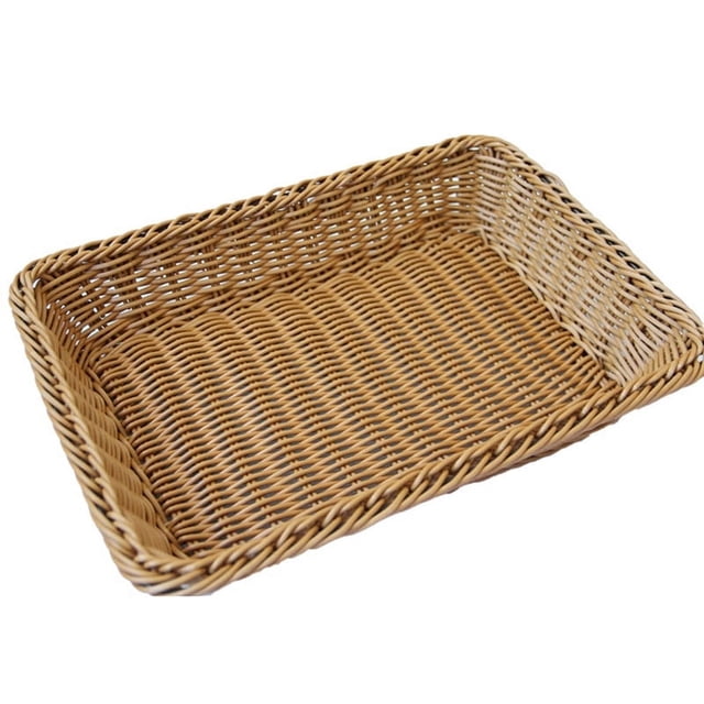 Cesta de almacenamiento hecha a mano rectangular de ratán, organizador de mimbre, soporte para pan, fruta, verduras, bocadillos, contenedor de alimentos M