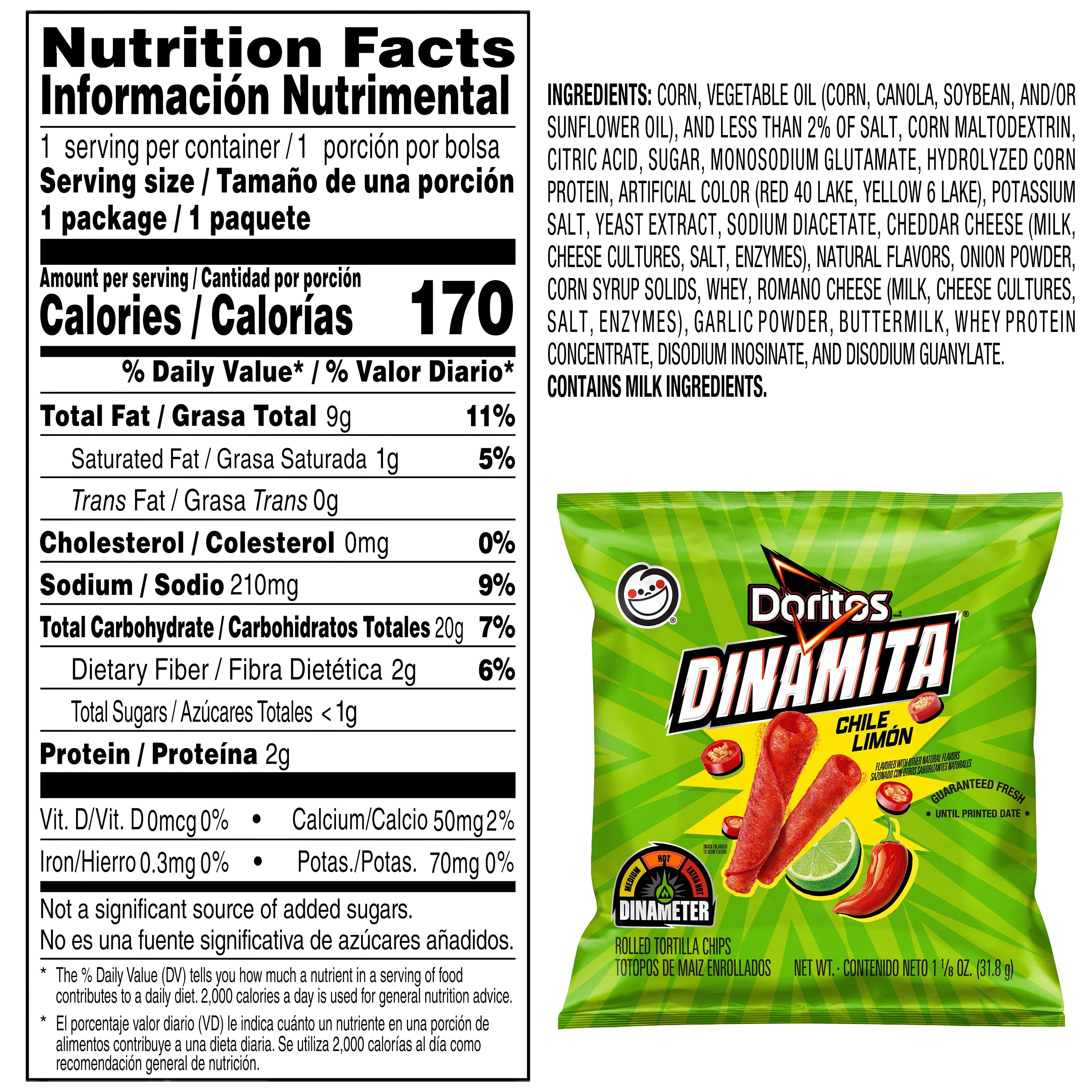 Doritos Dinamita Chile Limon Rolled Tortilla Chips, 40 Count