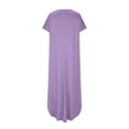 thumbnail image 7 of Lovskoo Womens Summer T Shirt Dress Casual Solid Short Sleeve V Neck Maxi Dresses Loose High Side Slit Long Tshirt Dress Purple, 7 of 7