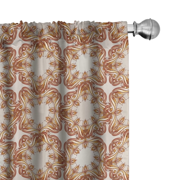Victorian Curtains 2 Panels Set, Royal Revival Design Curly Tile with Little Blooms Symmetric Swirls, Window Drapes for Living Room Bedroom, 56"W X 95"L, Coral Orange and Yellow, by Ambesonne