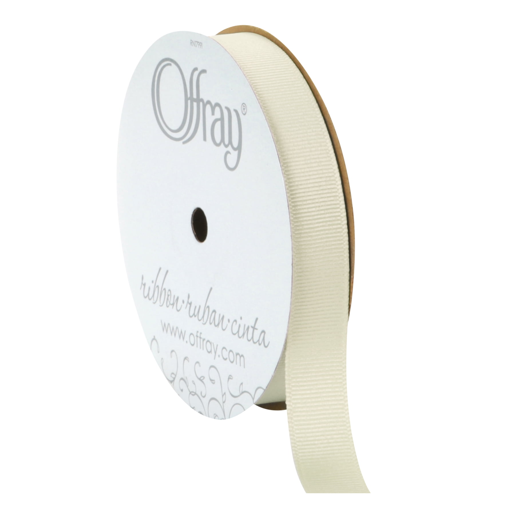 Offray Ribbon, Antique White 5/8 inch Grosgrain Polyester Ribbon, 18 feet