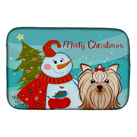 Carolines Treasures BB1824DDM Snowman with Yorkie Yorkishire Terrier Dish Drying Mat 14 x 21" multicolor