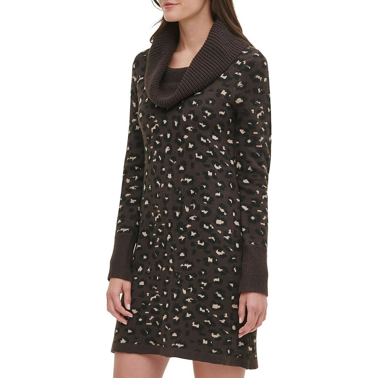 Tommy Hilfiger Women's Cowlneck Leopard Print Sweater Dress Brown Size - Walmart.com