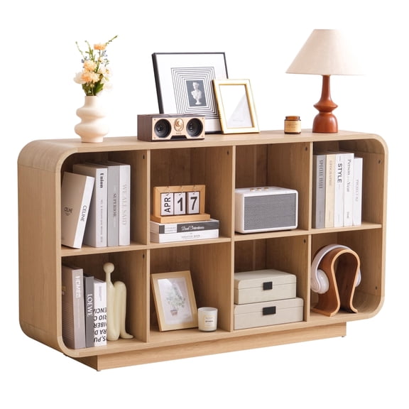 YOCWO 54" 8-Cube Bookcase, Wood Open Storage Shelf Organizer with Rounded Corners & Anti-Tipping Device, Freestanding Display Bookshelf for Living Room Bedroom Home Office, Natural