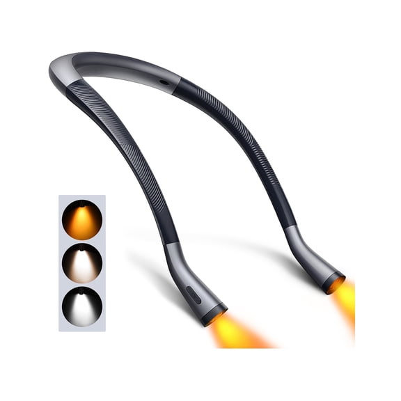 Victsing Neck Reading Light Rechargeable, 6 Brightness Levels & 3 Colors Amber Book Light for Reading in Bed, 80H Reading, Bendable Long Arms
