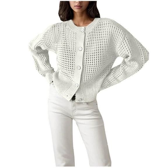 aidice Cardigan Sweaters for Women Long Sleeve Button up Loose Tops Comfy Casual Hollow out Cardigans