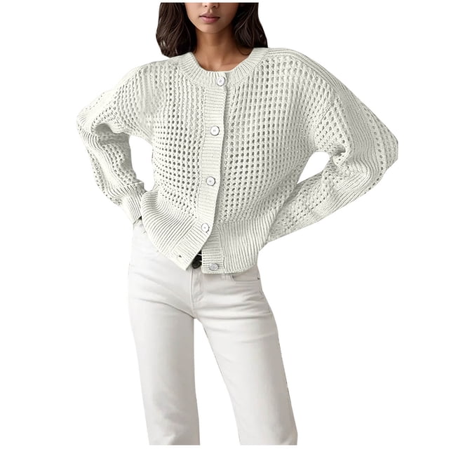 LOVZFMLL Cardigan pour Femmes Mode Cardigan Décontracté à Manches Longues Uni pour Dames à Boutons Chandail Blouse