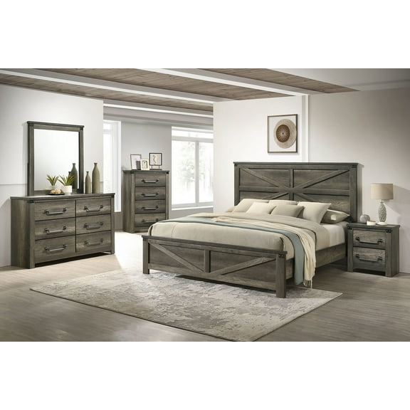 Simple And Beautiful 6pc Bedroom Set Eastern King Size Bed Dresser Mirror Nightstands Chest Unique HB FB Design