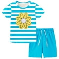 thumbnail image 2 of Fesfesfes Big Girls Outfit Casual Short Sleeve Shirts Drawstring Shorts Sets Flower Printed Kids Outfits Summer Two-piece Set, 2 of 7