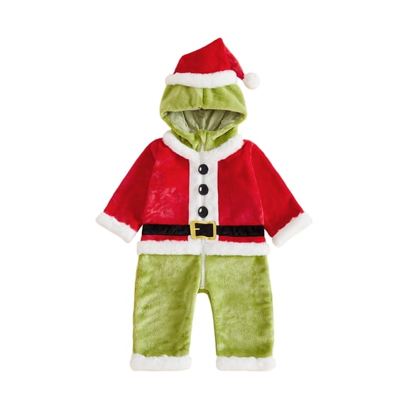 RUINIXCW Kids Toddler Baby Christmas Santa Costume Infant Baby Girl Boy Christmas Outfit Winter Snowsuit Plush Jumpsuit Long Sleeve Hooded Zip Romper
