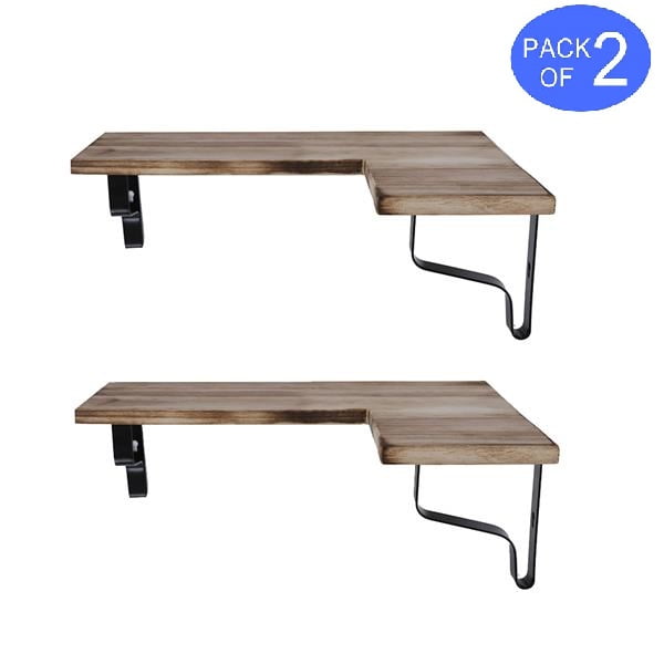 Floating Corner Shelves Wall Mount Wood Storage Corner Shelf Set of 2 L
