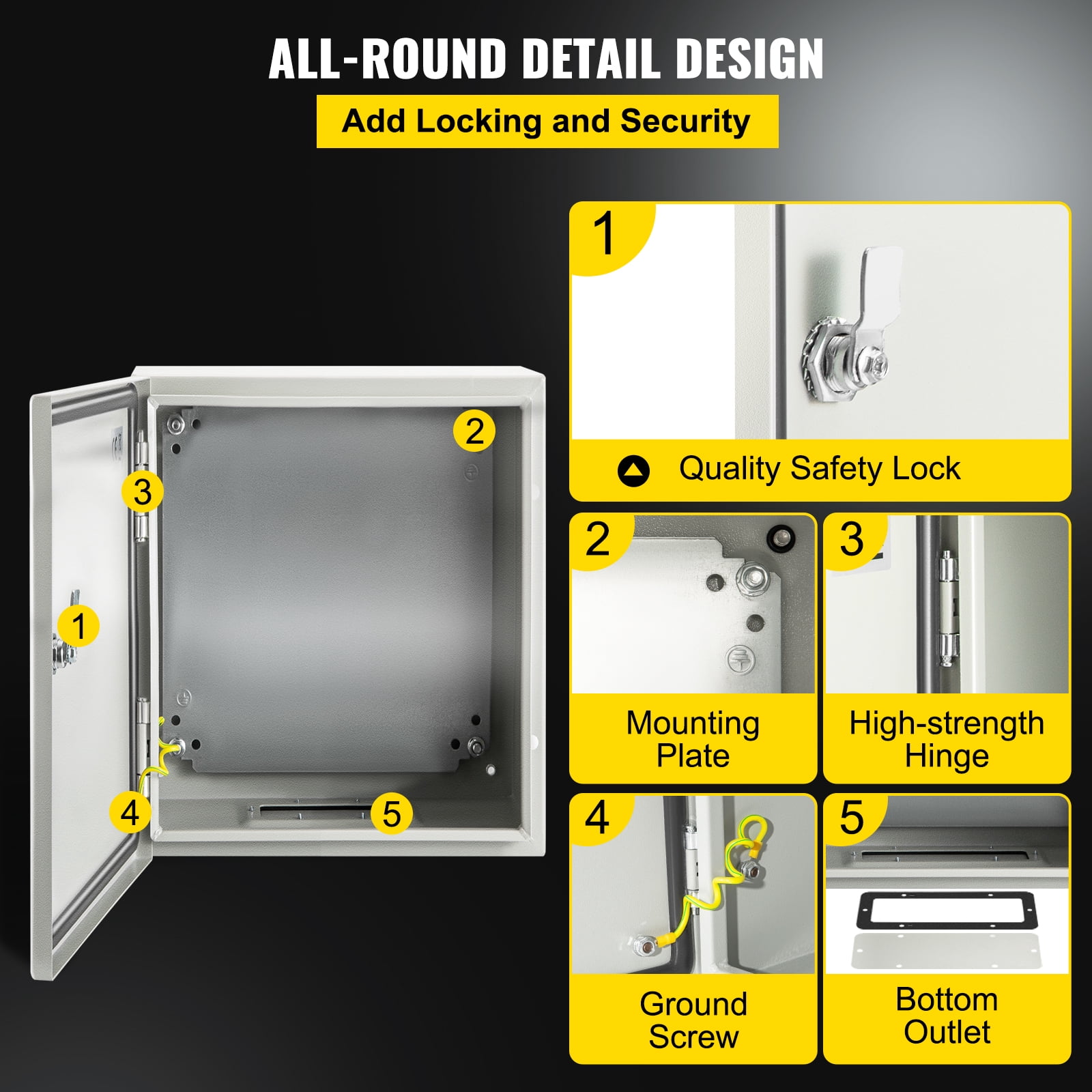 VEVOR NEMA Steel Enclosure, 12 x 10 x 6'' NEMA 4X Steel Electrical Box, IP66 Waterproof & Dustproof, Outdoor/Indoor Electrical Junction Box, with Mounting Plate
