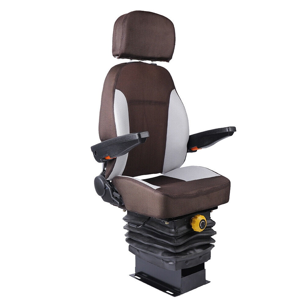 Adjustable Tractor Seat with Suspension Armrest Headrest Spring Tracks Forklift 