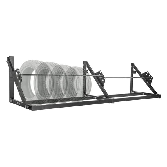 Extreme Max 5001.6467 Wall-Mount Aluminum Fold-Up Tire Rack for Race Trailer, Garage, Shop, Enclosed Trailer, Toy Hauler - 8', Black