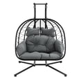 thumbnail image 5 of LHBcraft Double Wicker Swing Egg Chair with Stand, 700 LBS Hanging Loveseat, UV Resistant Removable Cushions for Bedroom, Balcony (Black and Gray), 5 of 8