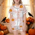 thumbnail image 2 of CAIVO Girls Halloween Print Pajama Sets Lapel Short Sleeve Button Down Shirt With Shorts 2 Piece Kids Nightwear Pyjamas, 2 of 5