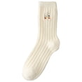 thumbnail image 4 of VISALY Winter Warm Soft Comfortable Coral Velvet Crew Sock Fleece Lined Thickened Embroidered Mid Calf Home Socks for Women Gilrs White One Size, 4 of 4