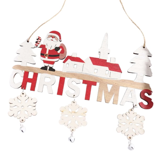 Etiquetas colgantes navideñas Macarena madera con campanas 22 cm x 0,5 cm x 16 cm