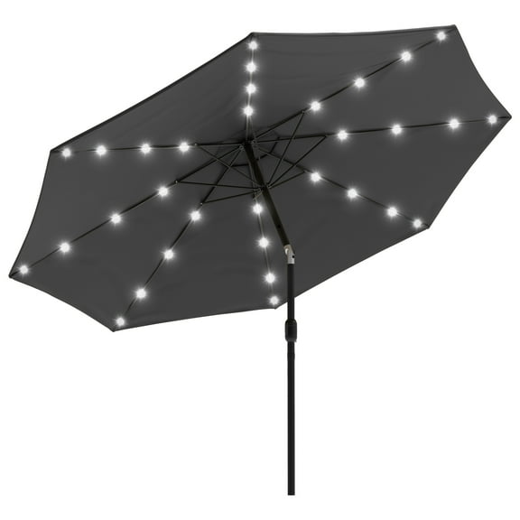 Pure Garden 10 ft Patio Umbrella with LED Solar Lights and UV 30 , Gray